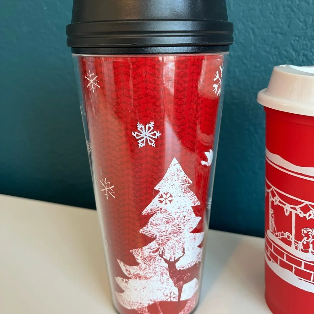 Starbucks Christmas Holiday Red Winter Plastic Tumblers 2008 & 2025 NWT